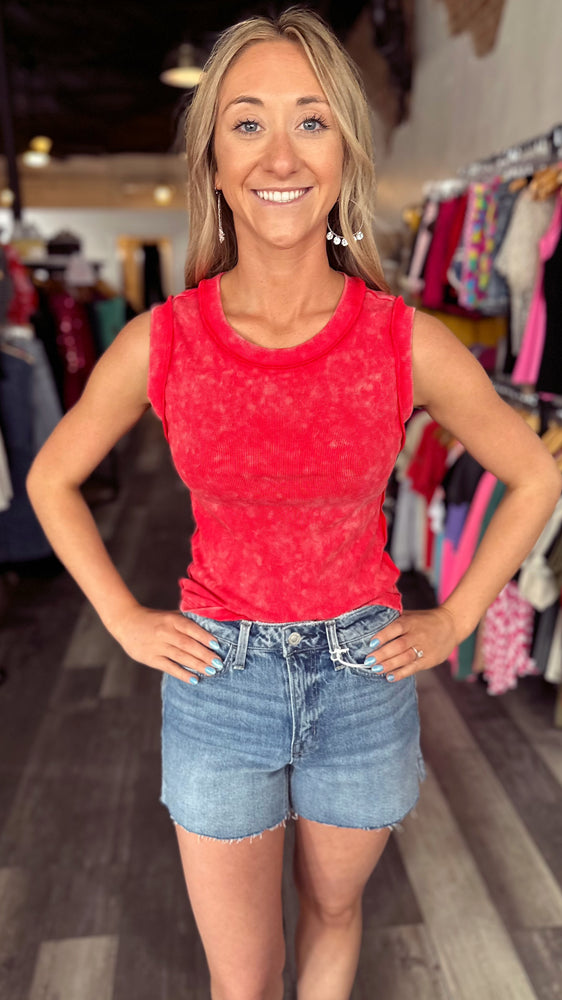 Butter Soft Ribbed Tank in Washed Red