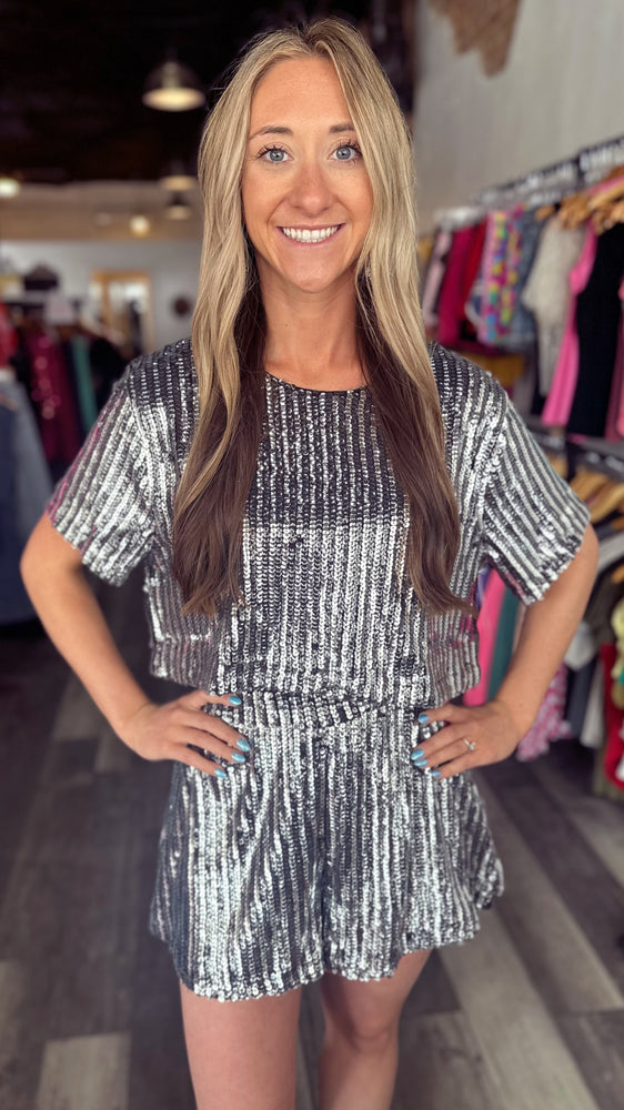 Black Sequin Top and Short Set
