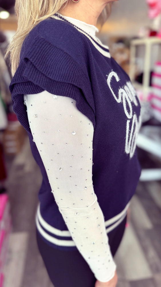 Navy Game Day Flutter Sleeve Sweater