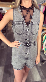Sleeveless Washed Black Denim Romper