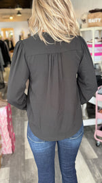 Black Smocked Longsleeve Blouse