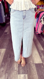 Light Wash Front Slit Jean Skirt