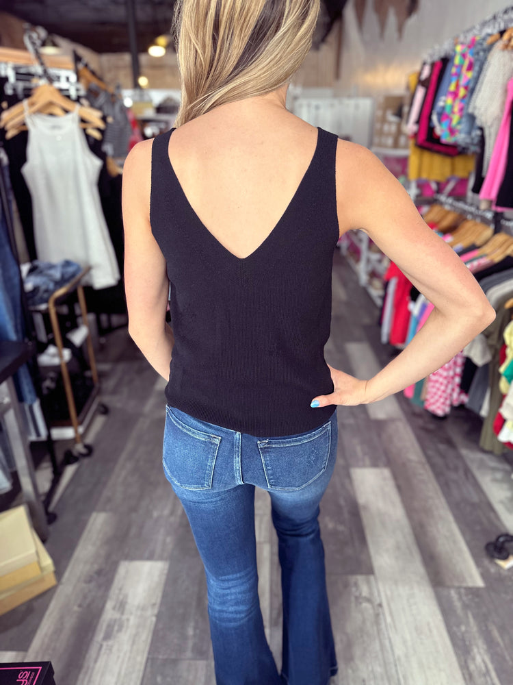 Black V-Neck Knit Tank