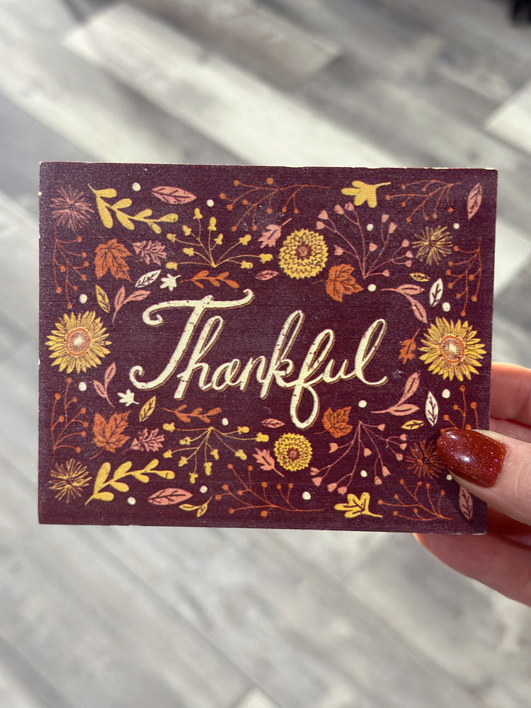 Burgundy Floral Thankful Block Sign