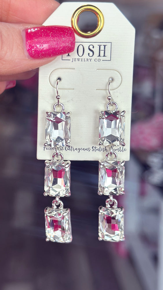 Rectangle Diamond Drop Earrings