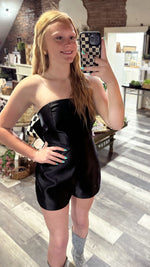 Black Bow Detail Strapeless Romper