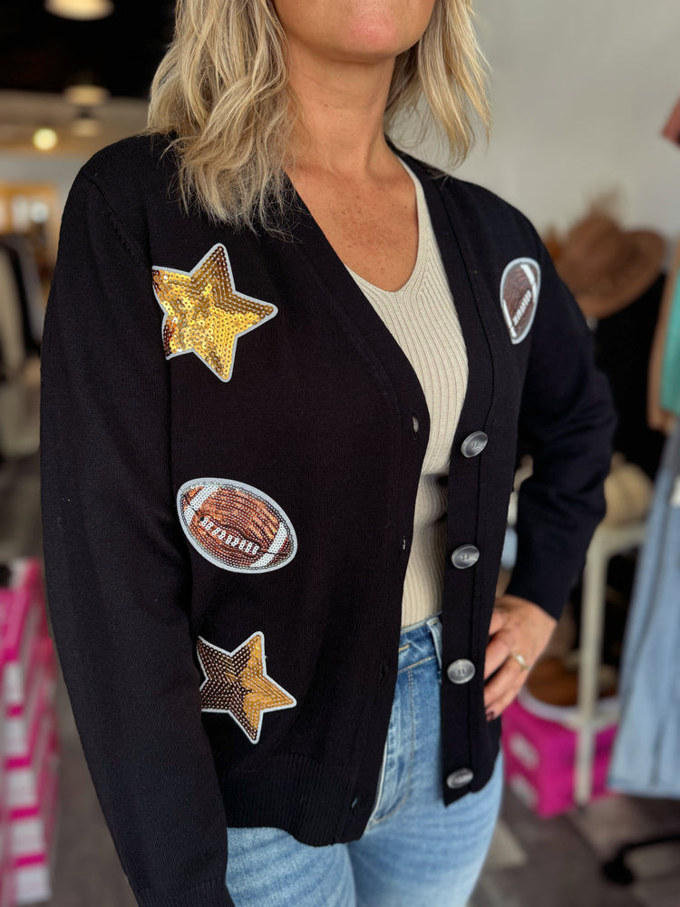 Black Sequin Football Cardigan