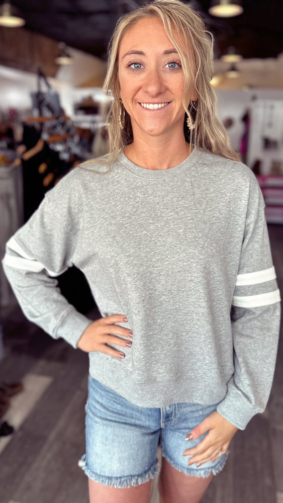 Varsity Striped Sweatshirt in Heather Grey