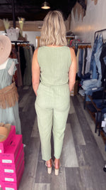 Light Olive Button Up Jumpsuit