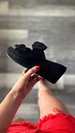 Bowed Up Black Faux Suede Wedge By Corky