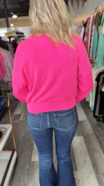 Fuchsia Cropped Ribbed Long Sleeve Top