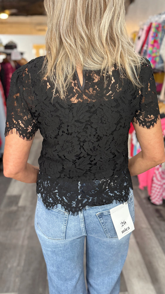 Black Lace Mock Neck Top