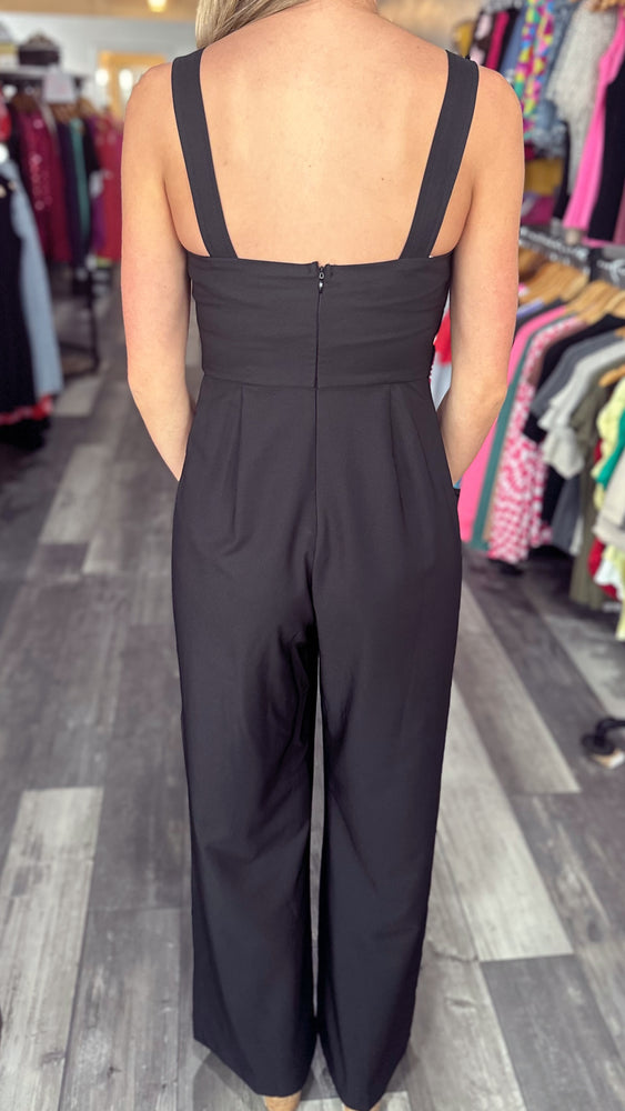 Black Rhinestone Trim Bow Jumpsuit