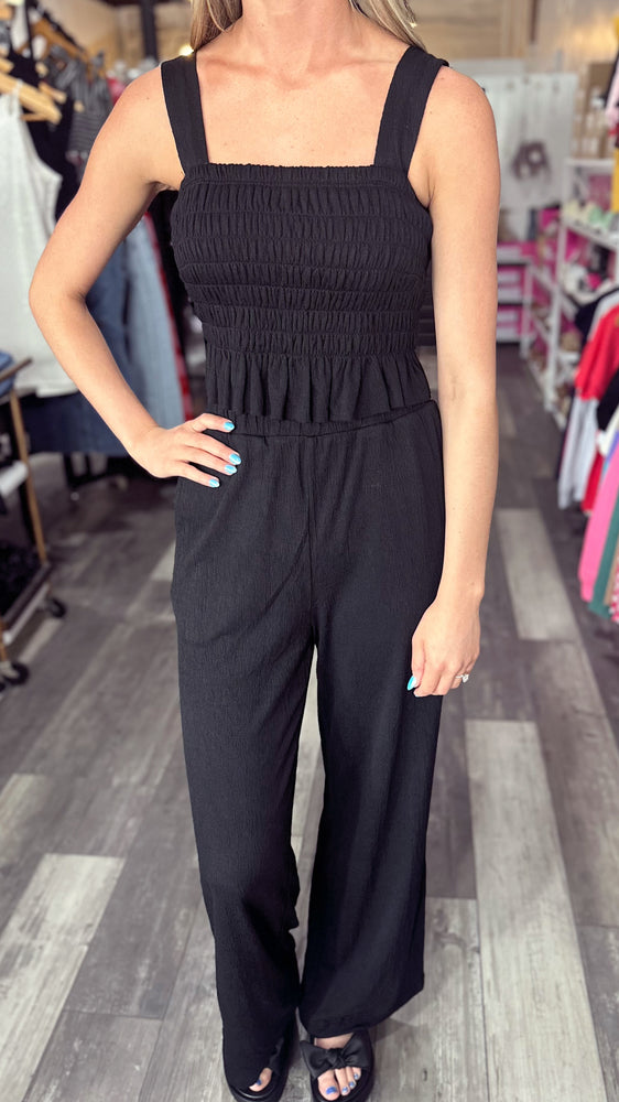 Black Crinkle Knit Top and Pant Set