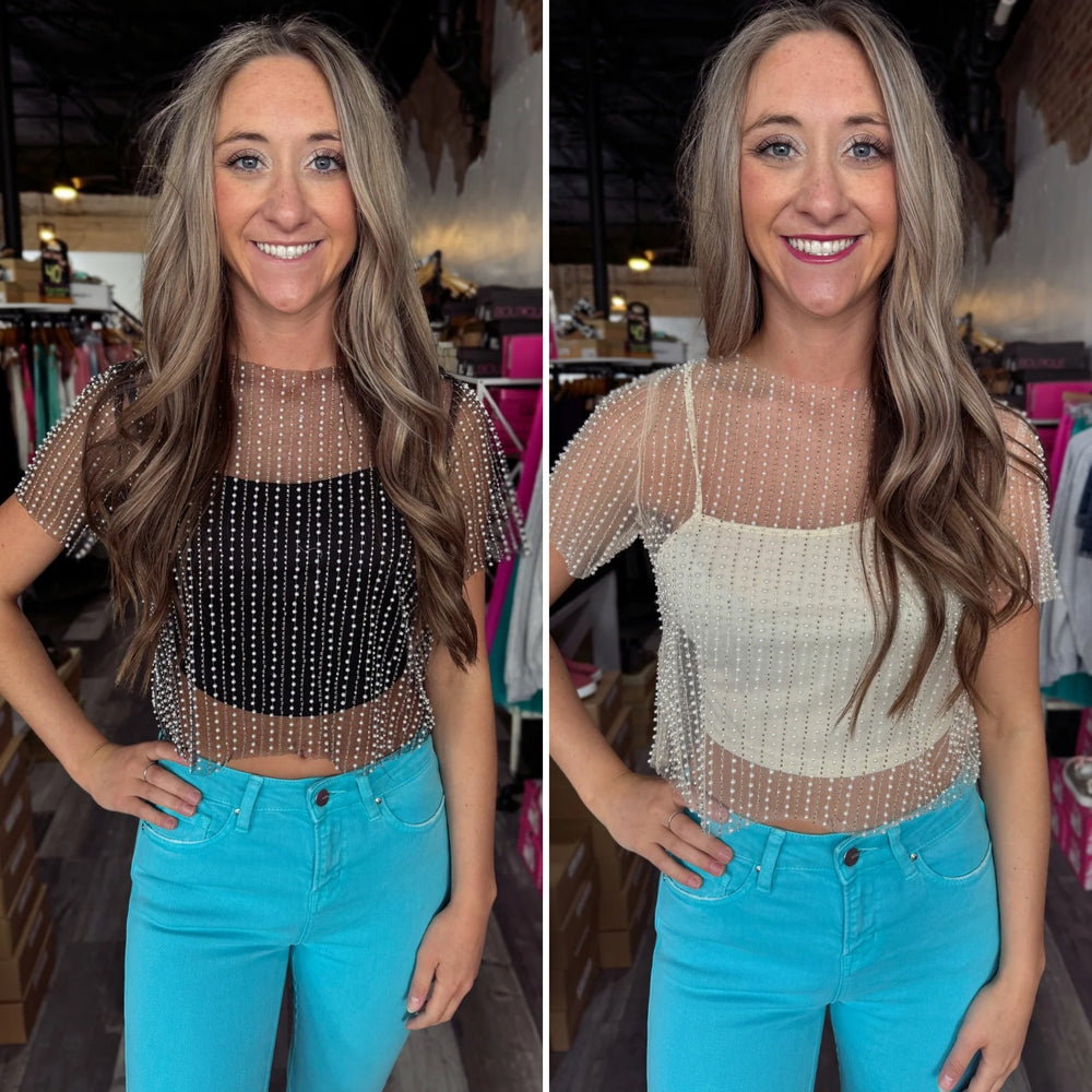 Pearl Mesh Short Sleeve Top