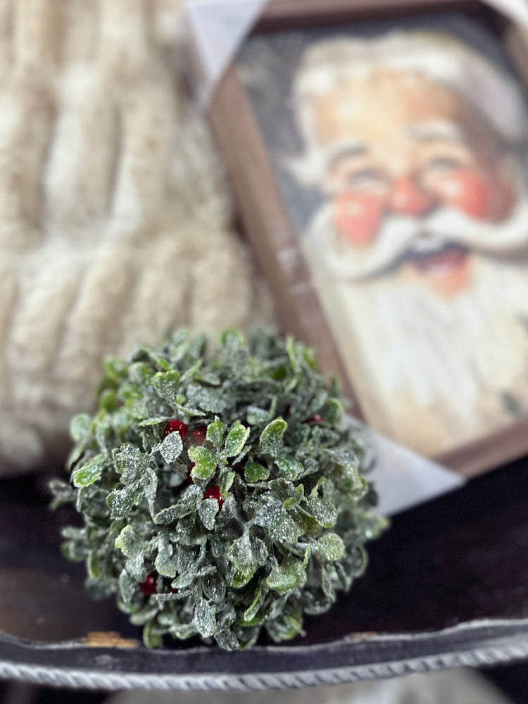 5” Glittered Mistletoe Orb w/ Red Berries