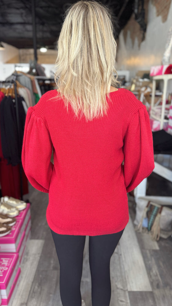 Red Puff Sleeve Sweater