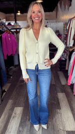 Cream Button Down V-Neck Sweater