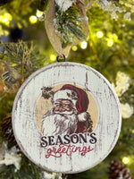 Wood Santa Season’s Greetings Ornament