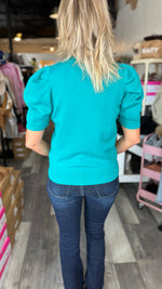 Teal Puffy Sleeve Sweater