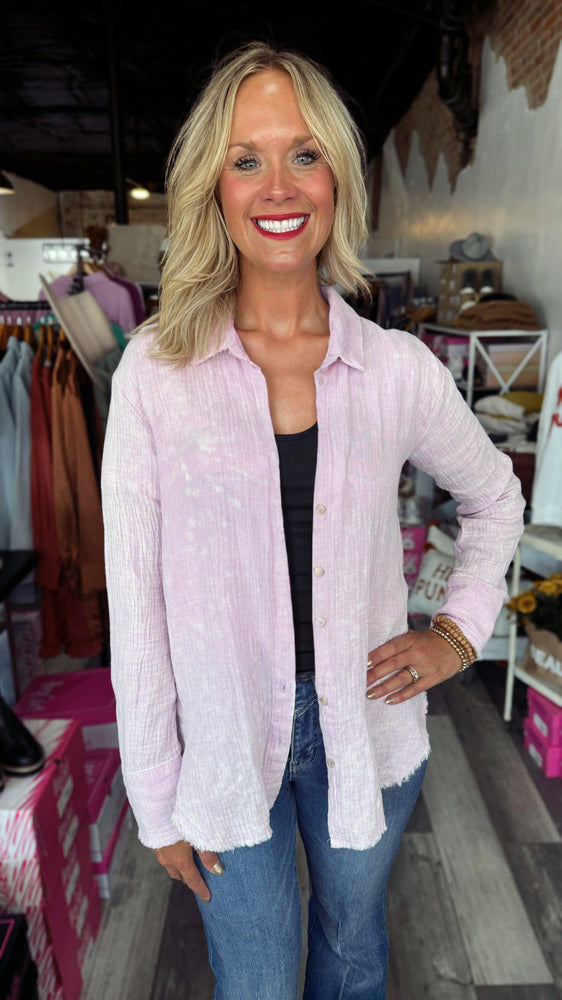 Lavender Frayed Wash Button Down