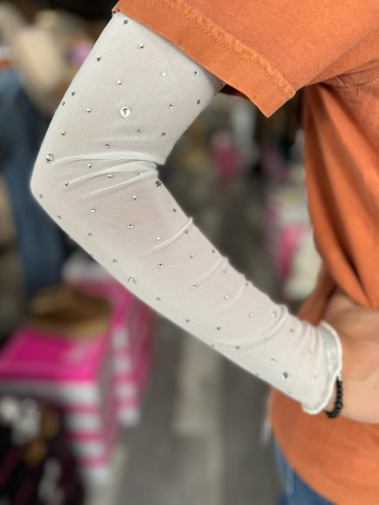 Rhinestone Mesh Top Long Sleeve