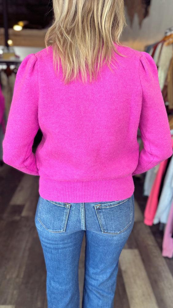 Pink Button Down V-Neck Sweater