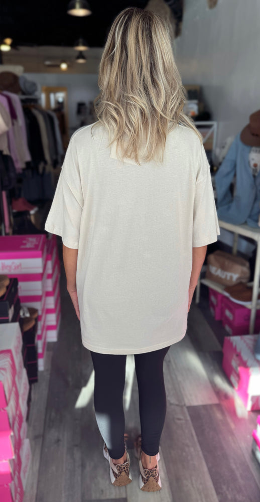 Cream Glitter Football Oversized Tee