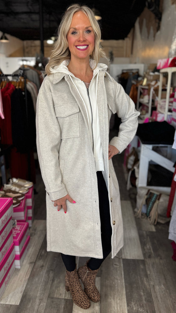 Long Hooded Jacket in Light Grey