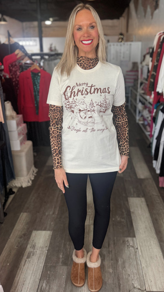 Natural Merry Christmas Jingle Bell Graphic T-Shirt