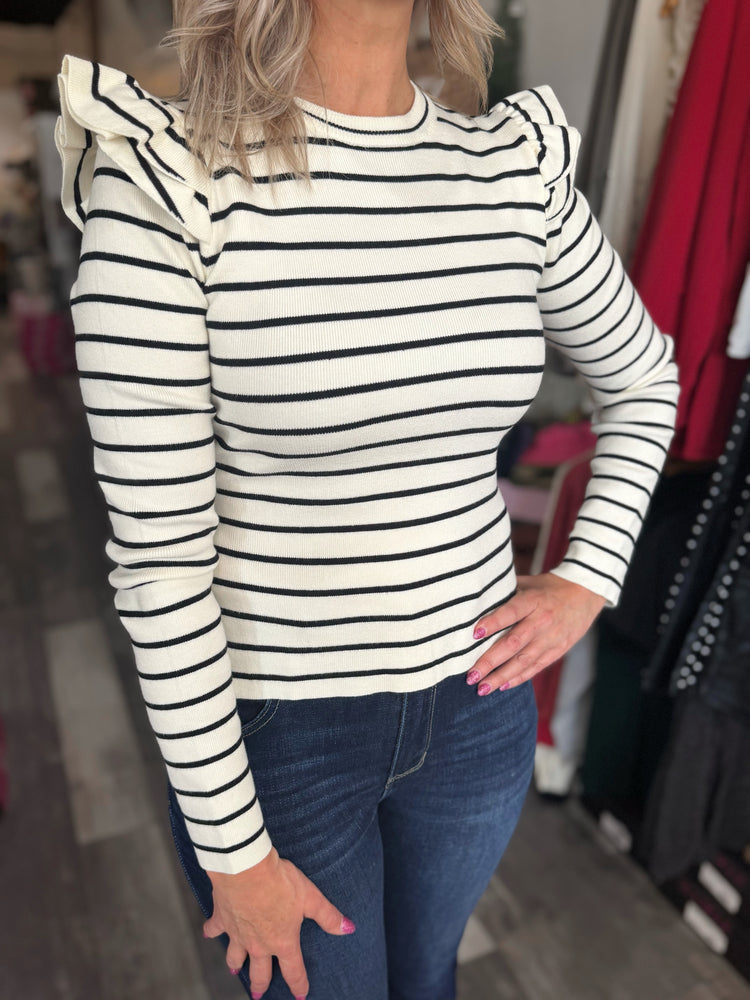 Striped Ruffle Sleeve Top