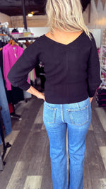 Black Button Up V-Neck Sweater