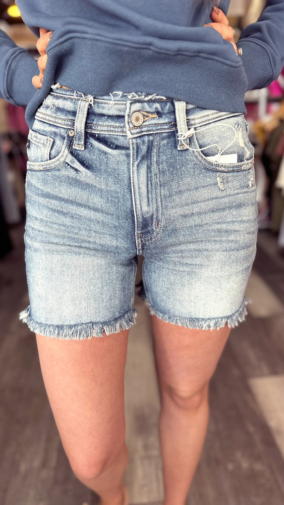 High Rise Frayed Detail Jean Shorts