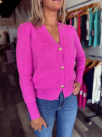 Pink Button Down V-Neck Sweater