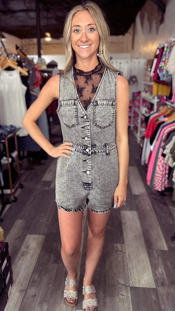 Sleeveless Washed Black Denim Romper