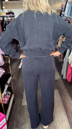 Deep Navy Mineral Washed Luxe Wide Leg Sweatpants