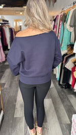 Best Selling French terry Off Shoulder Top in Navy