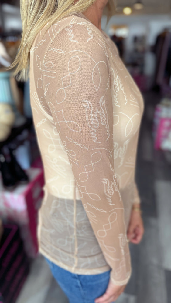 Tan Boot Stitch Sheer Shirt