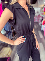 Black Ruffle Sleeve Casual Jumpsuit