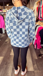 Checkered Denim Hooded Top