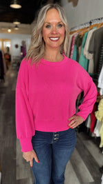 Fuchsia Cropped Ribbed Long Sleeve Top