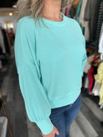 Turquoise Cropped Ribbed Long Sleeve Top