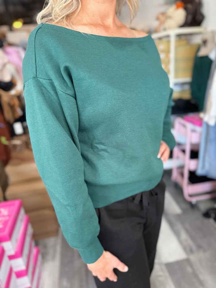 Emerald French Terry Off the Shoulder Top