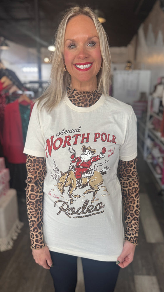Natural North Pole Rodeo Santa Graphic T-Shirt
