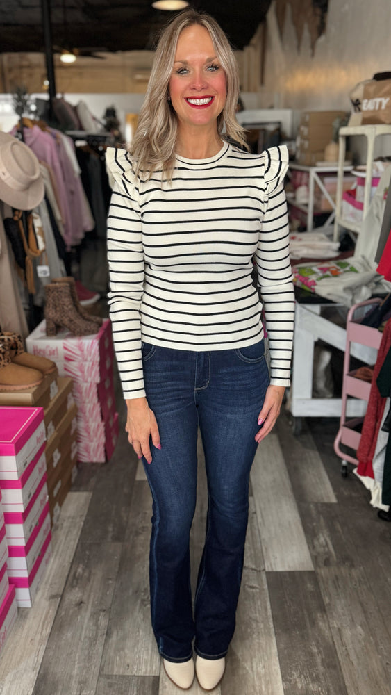 Striped Ruffle Sleeve Top