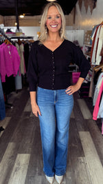 Black Button Up V-Neck Sweater