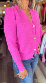 Pink Button Down V-Neck Sweater