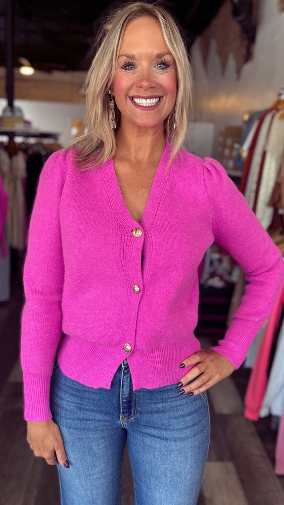 Pink Button Down V-Neck Sweater