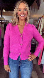 Pink Button Down V-Neck Sweater
