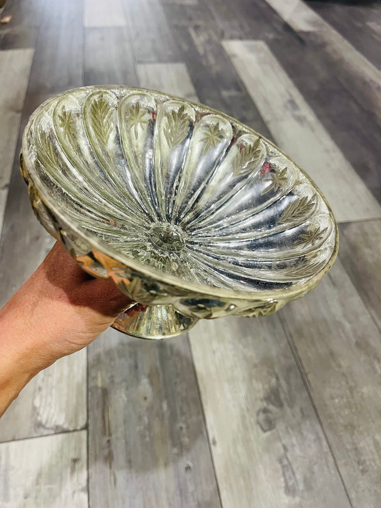 7” Etched Mercury Glass Pedestal Bowl